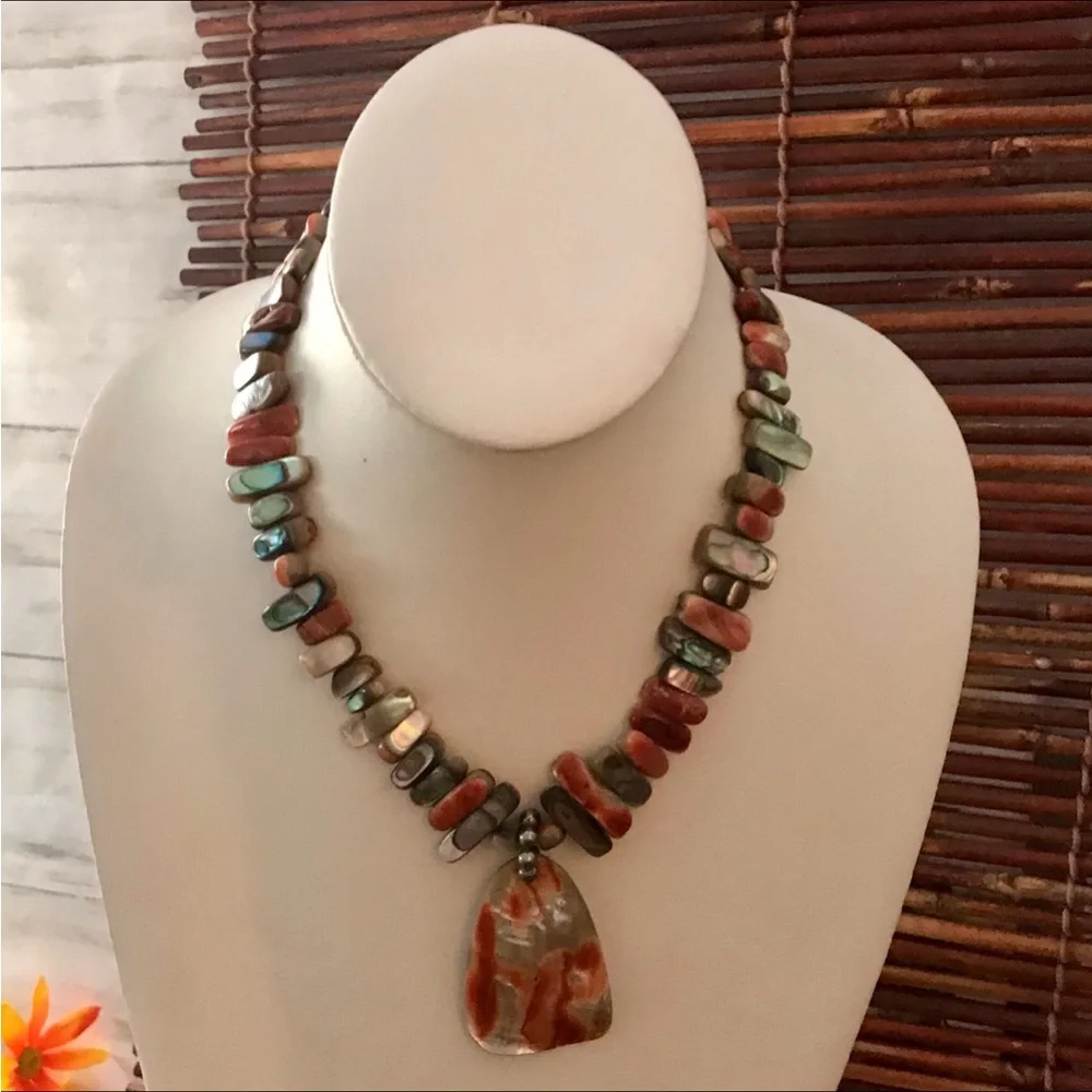 Silpada Sterling Silver Orange Shell Pendant Necklace HTF - Picture 2 of 8